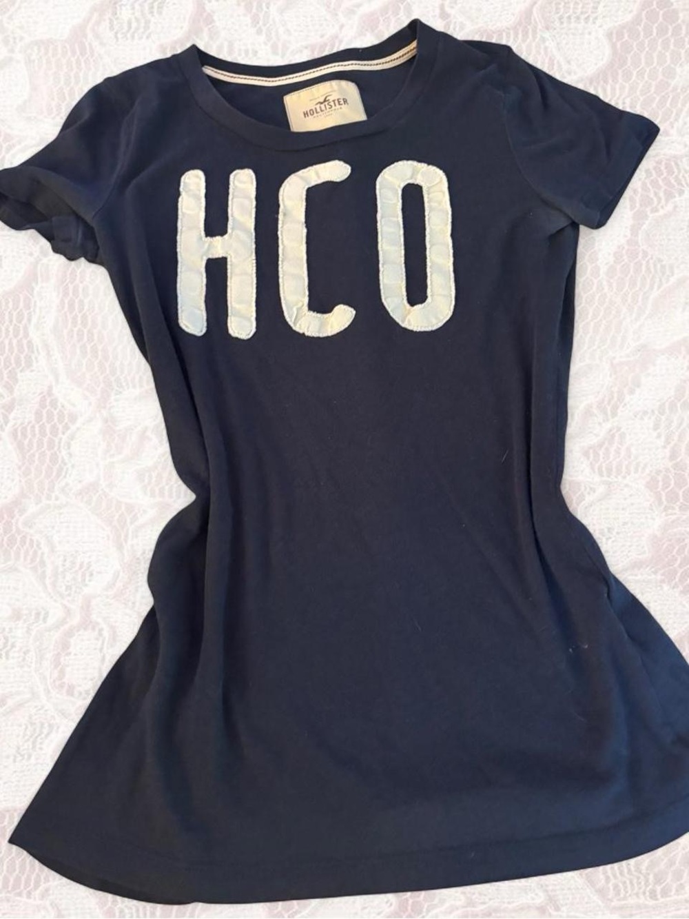 Hollister Navy Short Sleeve Tee with White HCO Appliqué
